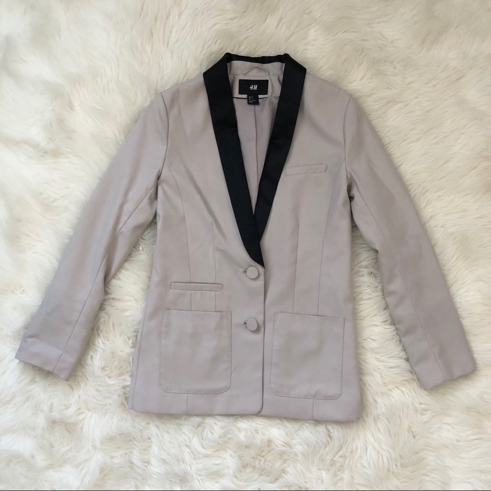 (US4) Cashmere & Black Long Blazer Business Jacket
